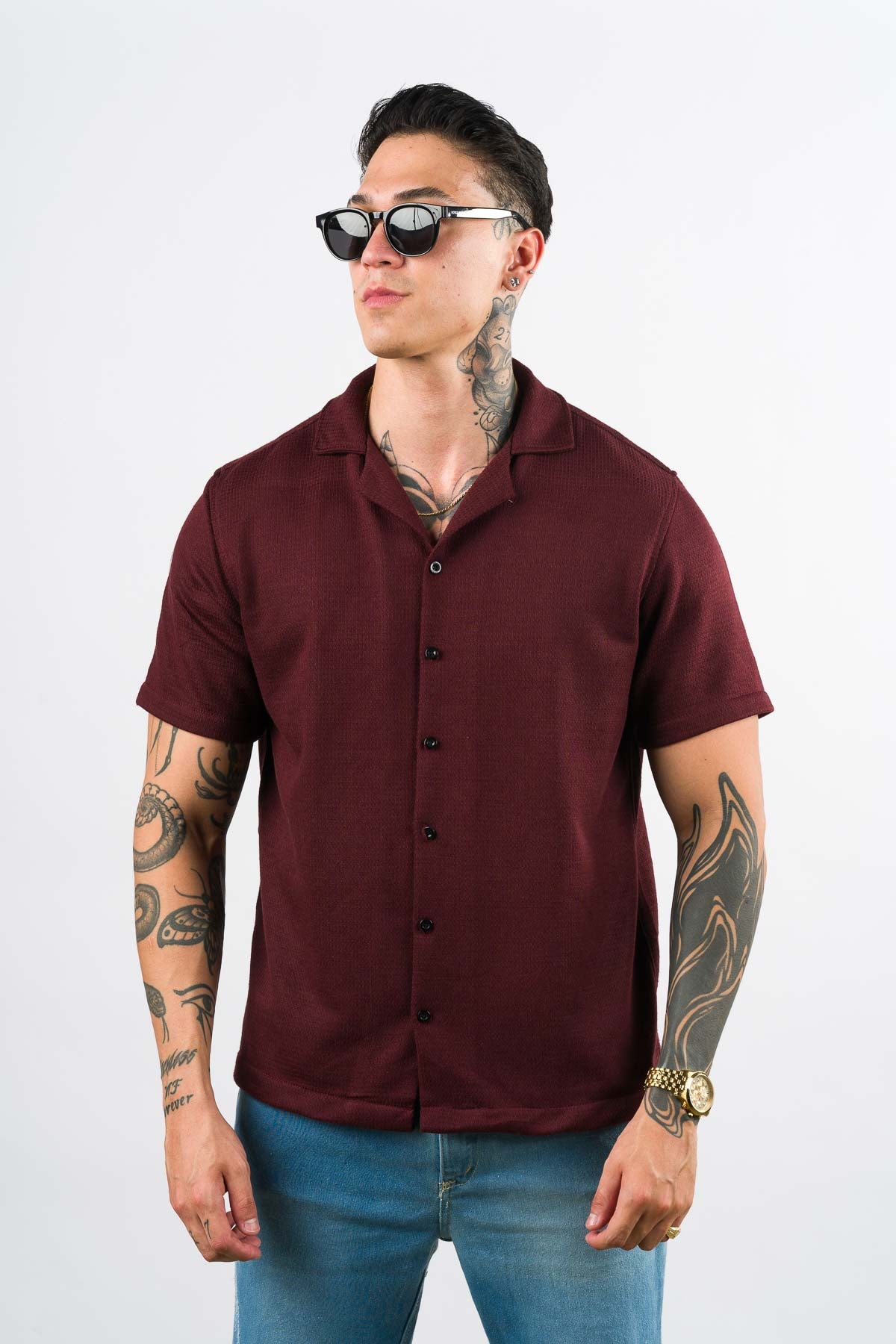 Camisa Over Tejida LN Vino - Voszmen