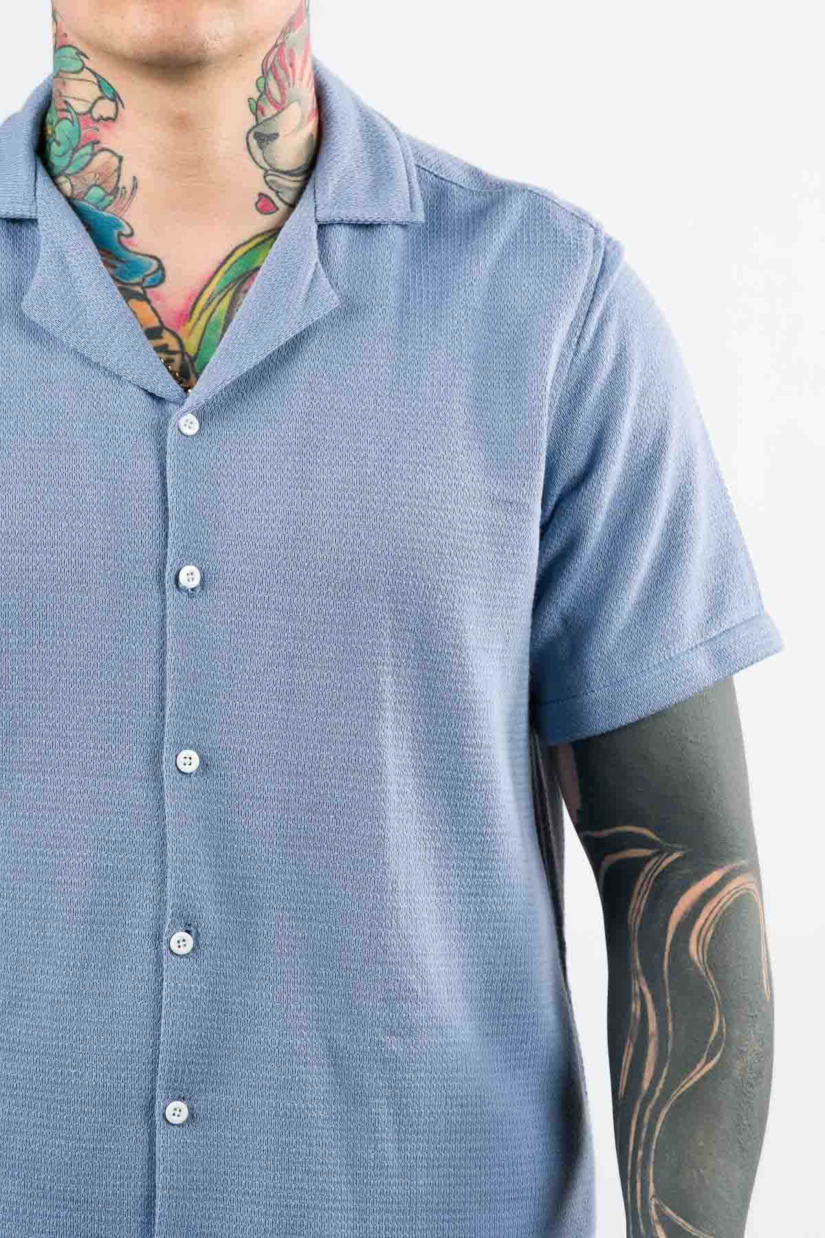 Camisa Over Tejida LN Celeste - Voszmen