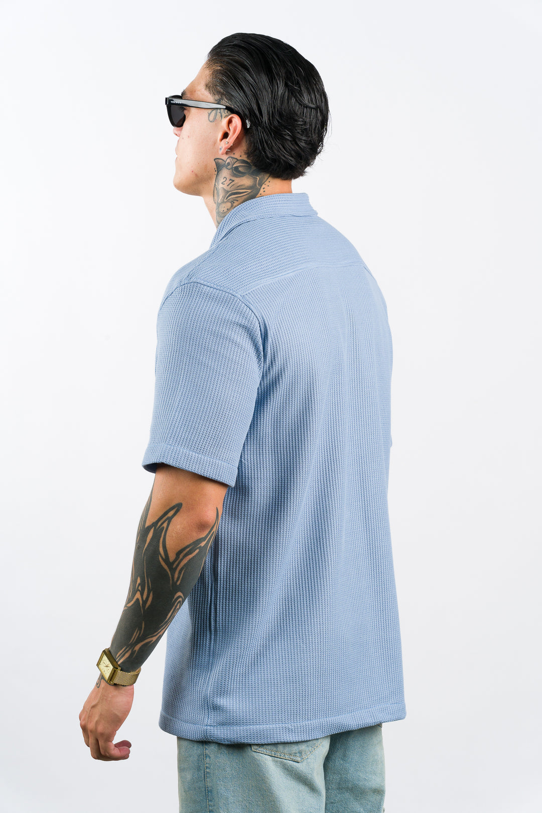 Camisa Text Q Celeste Pastel