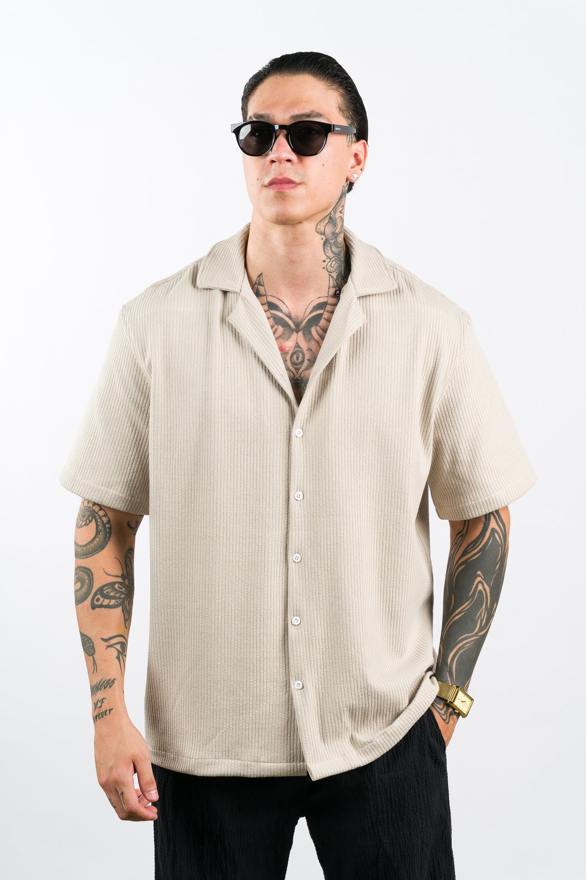 Camisa Over Tejida W Beige - Voszmen