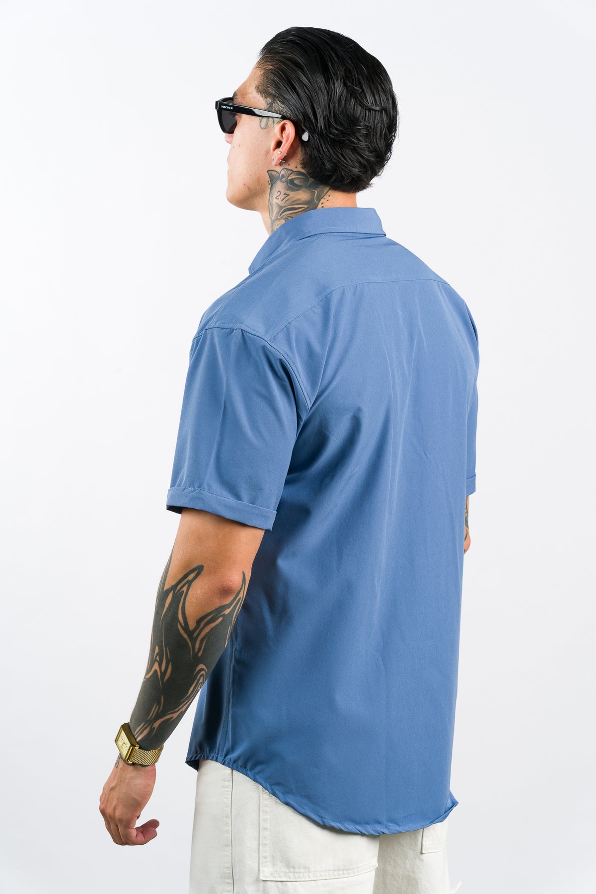 Camisa Button Triple Azul Pastel