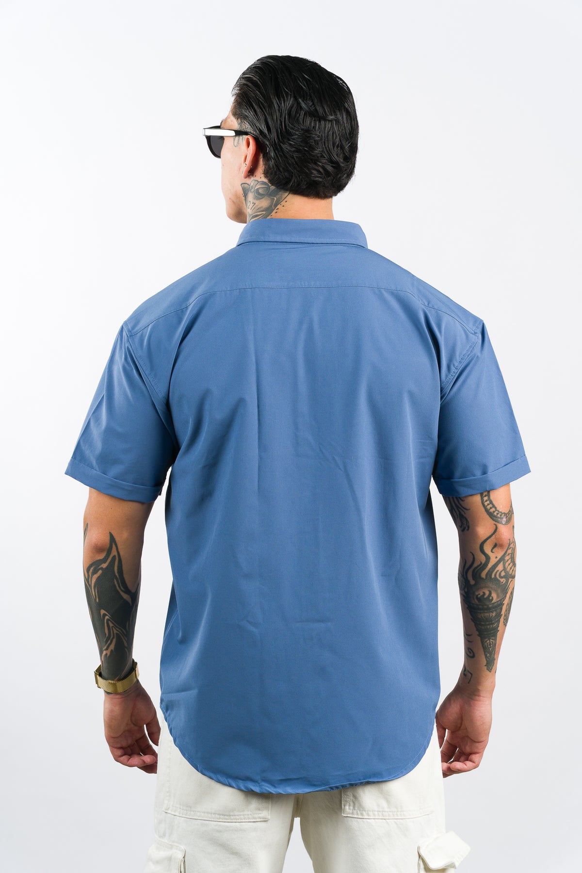 Camisa Button Triple Azul Pastel