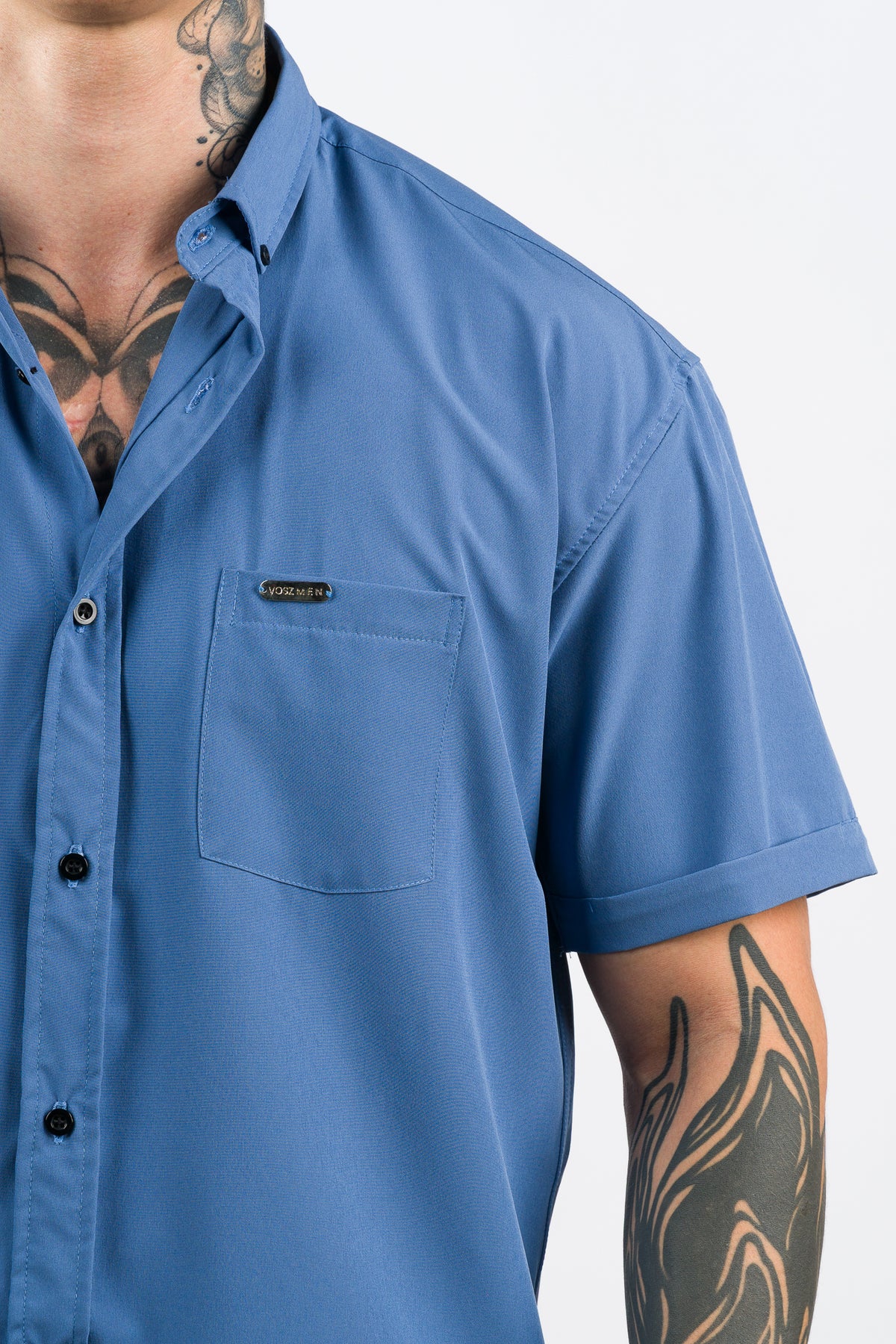 Camisa Button Triple Azul Pastel