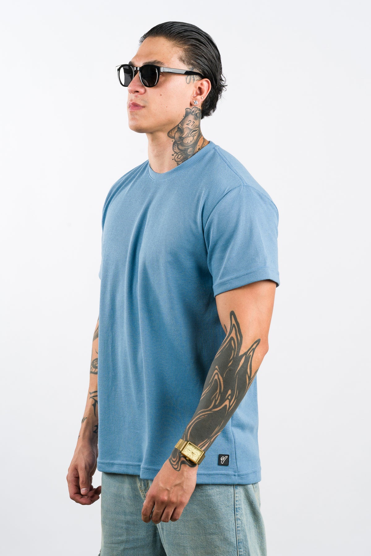 T-Shirt Text M Gray Blue - Voszmen