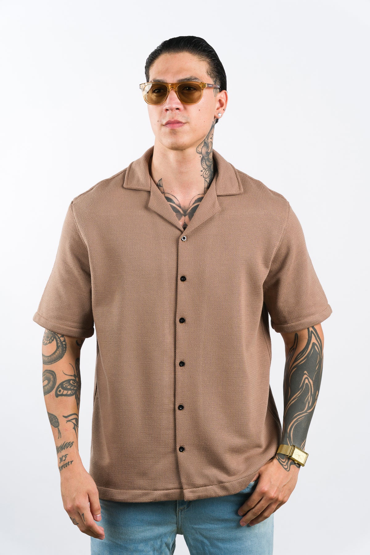 Camisa Over Tejida LN Café