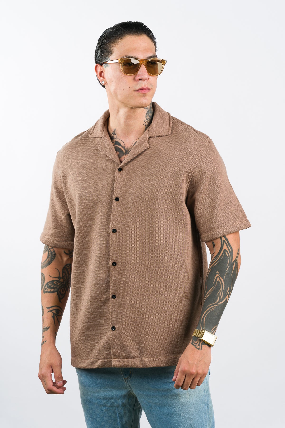Camisa Over Tejida LN Café