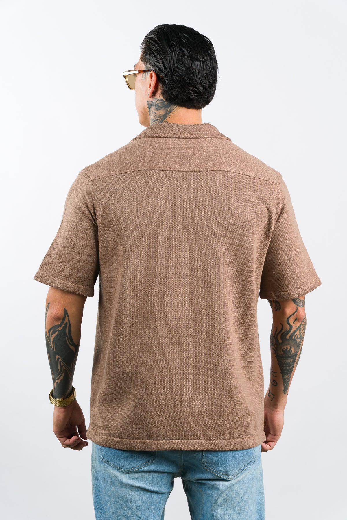 Camisa Over Tejida LN Café