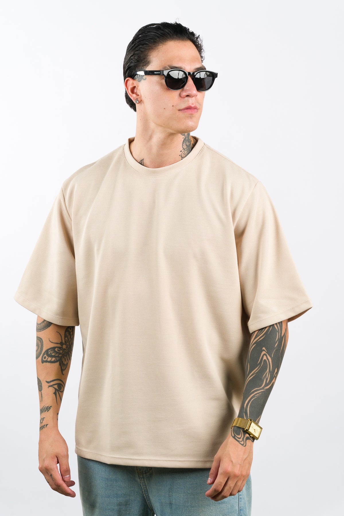 T-Shirt Over Text F Beige
