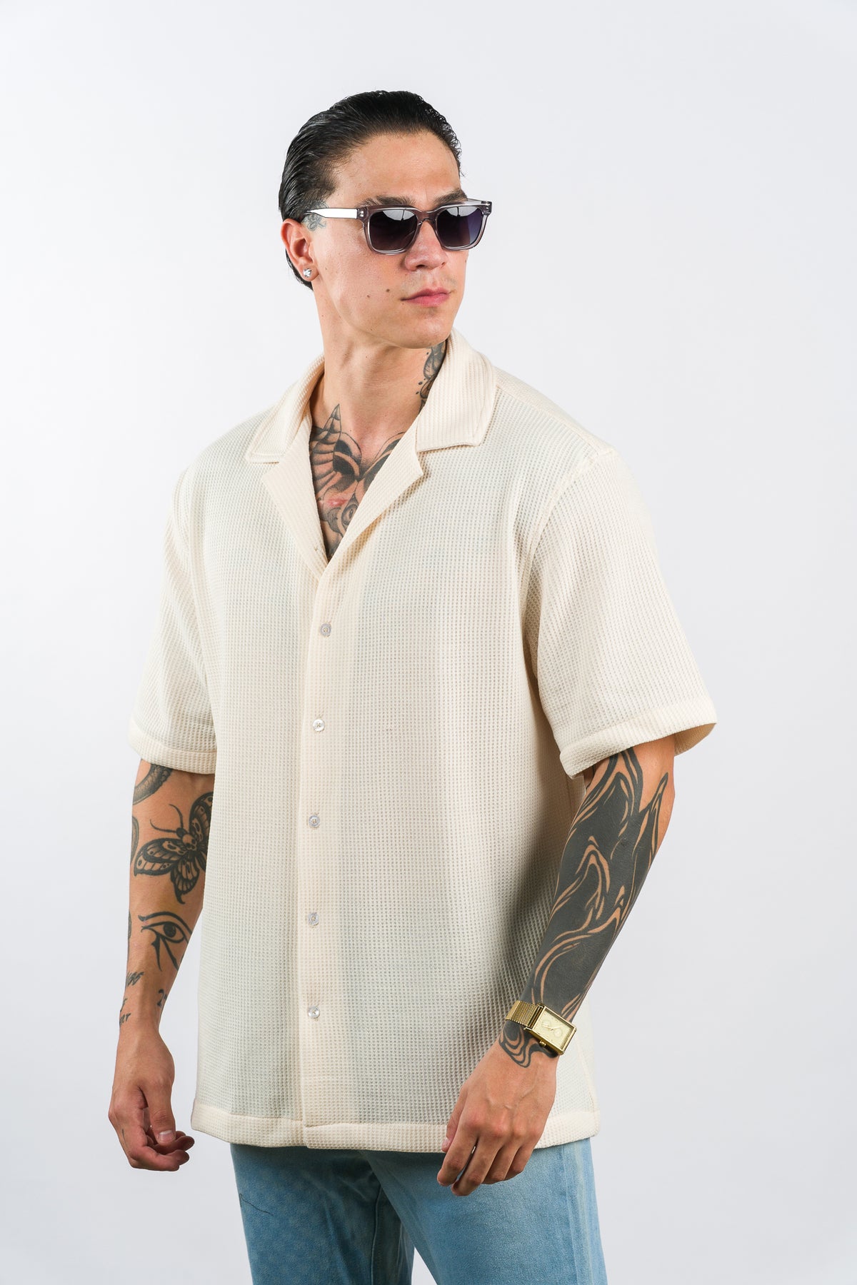 Camisa Text Q Crema
