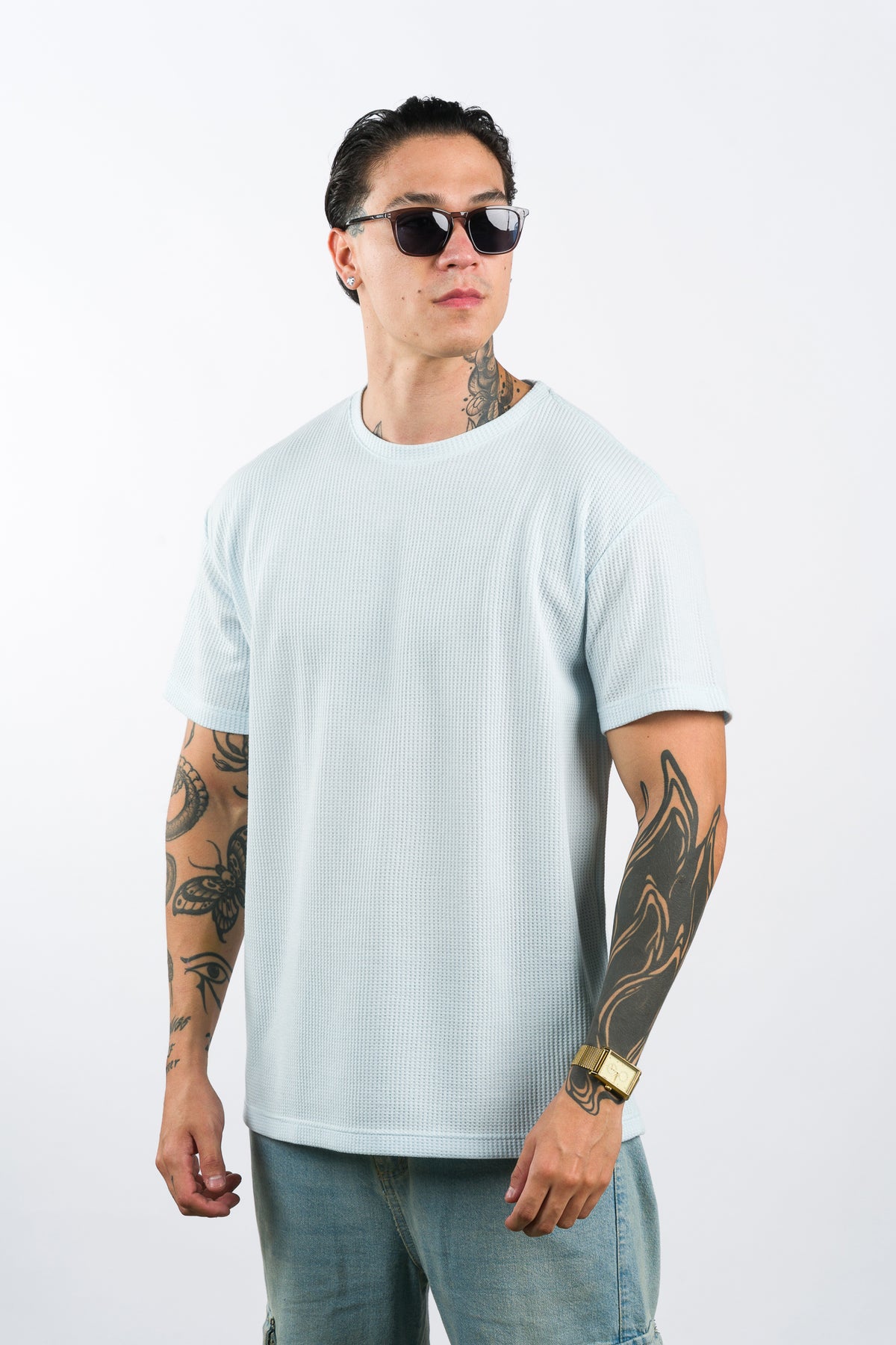 T-Shirt Text Q Celeste Claro
