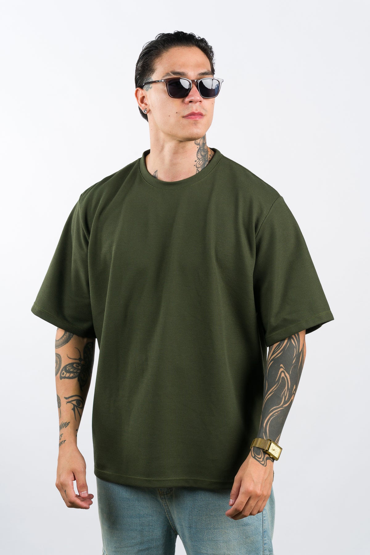 T-Shirt Over Text F Verde musgo
