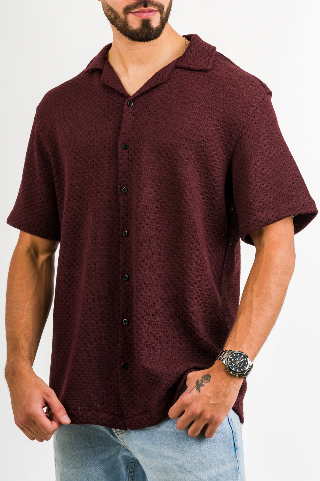 Camisa Over Tejida Mc Vino